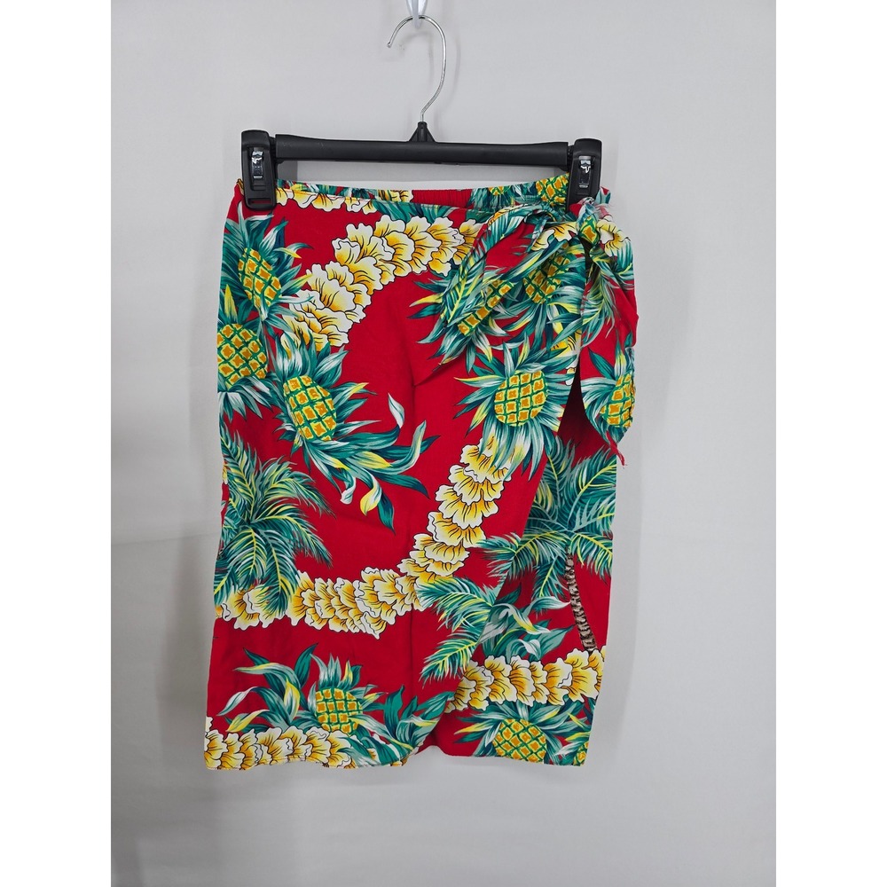 Hilo Hattie Womens Red Pineapple Tropical Floral Wrap Skirt Made in Hawaii Small